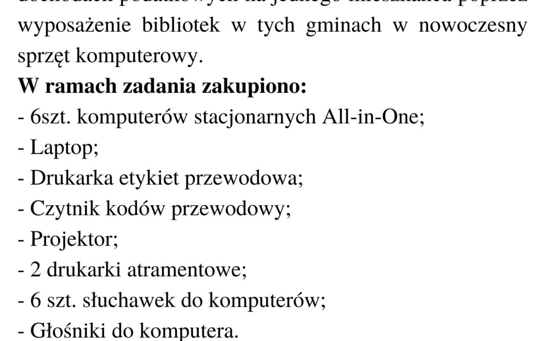 „KRASZEWSKI. KOMPUTERY DLA BIBLIOTEK ” ze środków Instytutu Książki