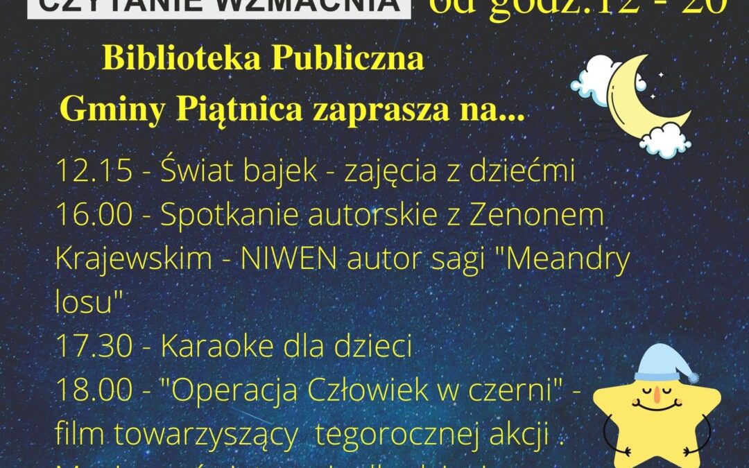 7 edycja ogólnopolskiej Nocy Bibliotek pod hasłem „Czytanie wzmacnia”