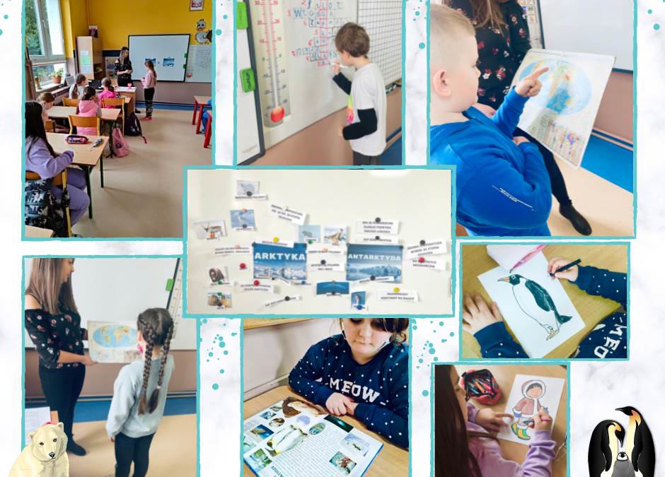 Zajęcia biblioteczne w klasie II i III pt. „Wyprawa na bieguny”