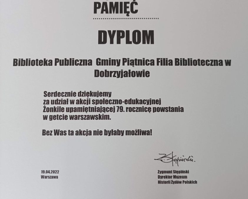 Podziękowanie za udział w ,, Akcji Żonkile”