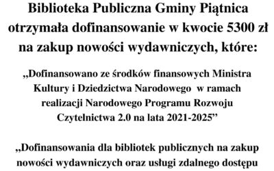Dofinansowanie na zakup nowości wydawniczych.
