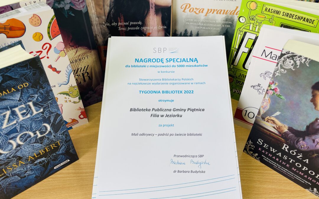 Otrzymaliśmy nagrodę specjalną w Konkursie SBP na najciekawsze wydarzenie organizowane w ramach Tygodnia Bibliotek 2022