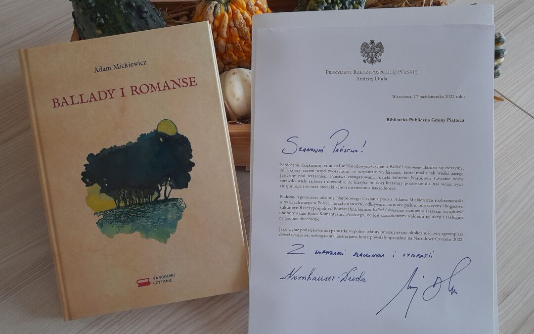 Podziękowanie za udział w Narodowym Czytaniu 2022.