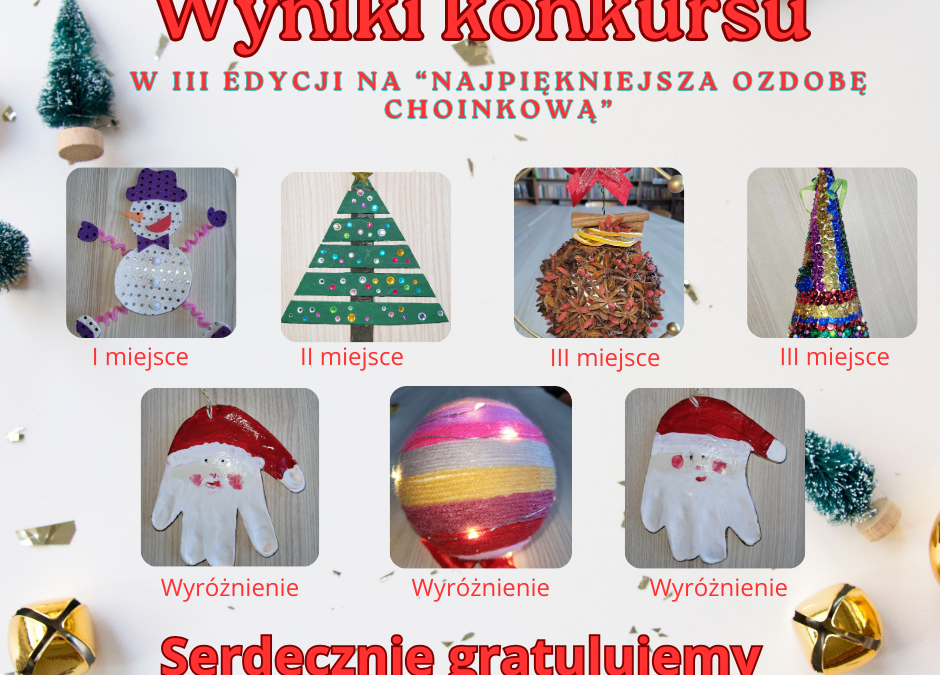 WYNIKI KONKURSU – w III edycji konkursu bożonarodzeniowego na „Najpiękniejszą ozdobę choinkową”