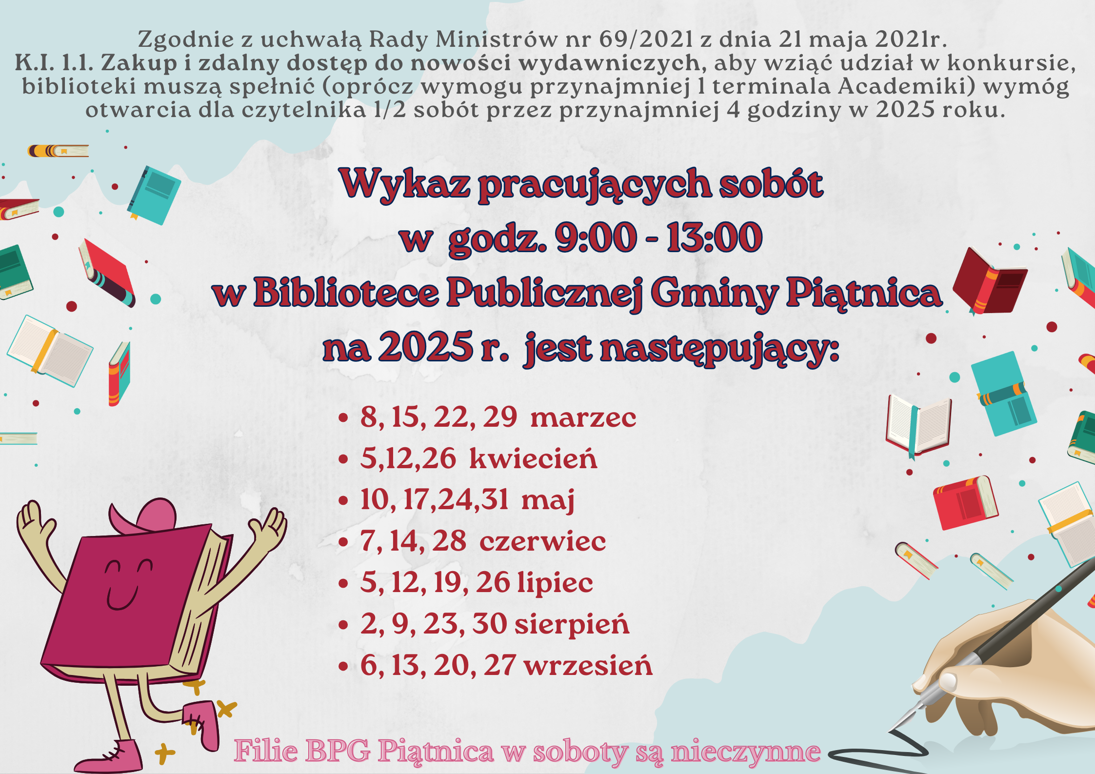 Biblioteka otwarta w soboty w 2025 roku – terminarz.