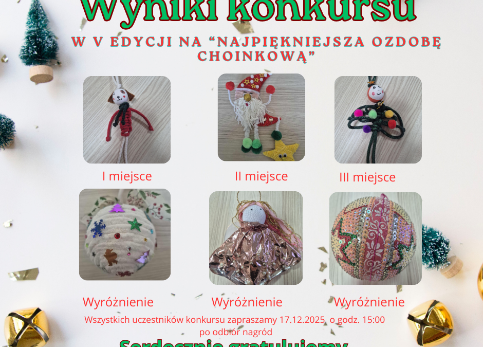Wyniki konkursu w V edycji na „Najpiękniejszą ozdobę choinkową”